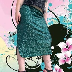 vtg y2k 7th ray mcbling indie sleaze sequin bling low rise midi skirt, sz xl